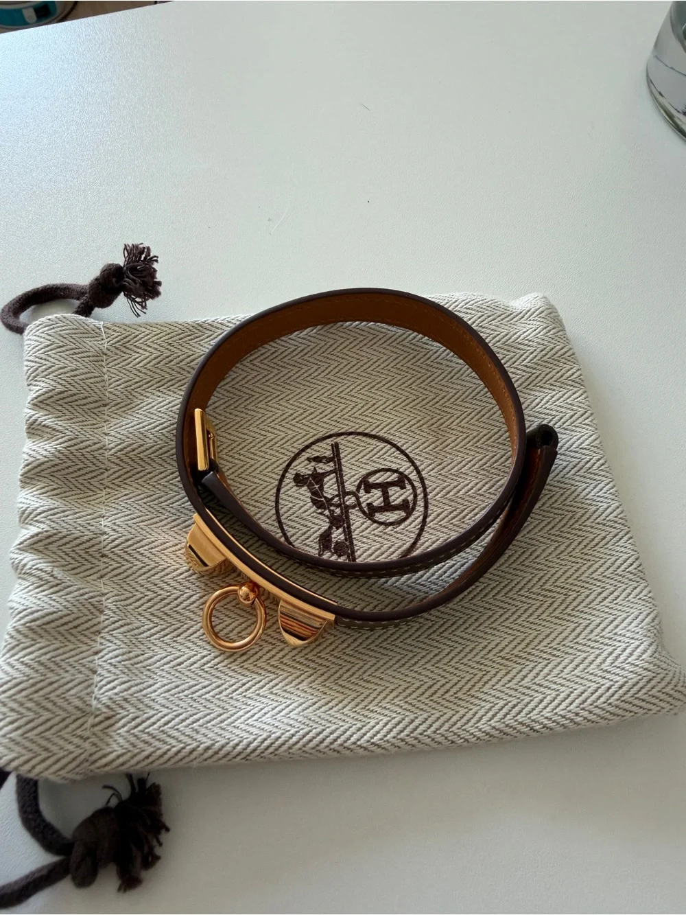 Hermes Kelly Rivale Double Tour Bracelet with Gold Ring Hardware